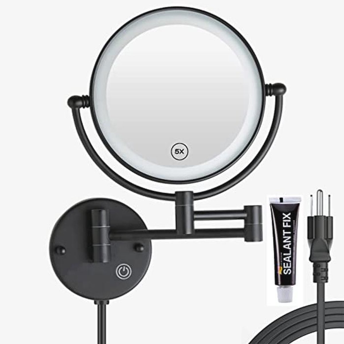 Make-up Wandmontage Spiegel met Dimbare LED Verlichting en Vergroting 1X/5X