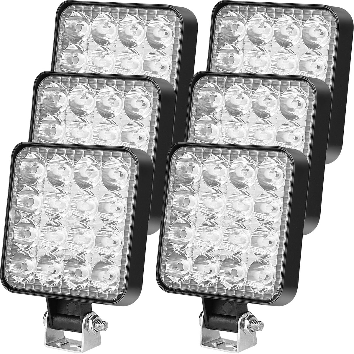 6 stuks LED-werklampen: vierkante 12V 48W LED-koplampen, extra koplampen voor offroad, achteruitrijlicht IP67 waterdicht voor graafmachines, tractoren, tractoren, ATV's, vrachtwagens, offroad, koud wit
