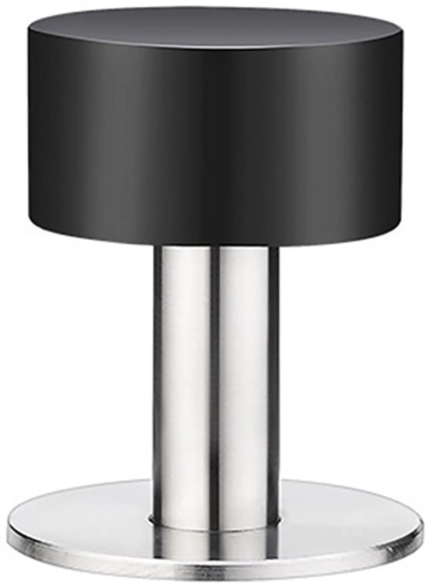 1 STUKS 60mm deurstoppers, zelfklevende deurstopper met zwarte rubberen en roestvrijstalen behuizing, geen boorwerk nodig voor deurstoppers en geluidsdempende rubberen bumper