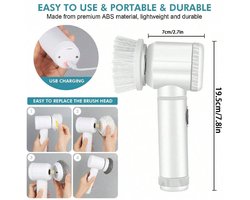 Witte multifunctionele, draadloze elektrische reinigingsborstel voor in de hand, afwasborstel voor in de keuken, elektrische reiniger voor tegels in de badkamer.
