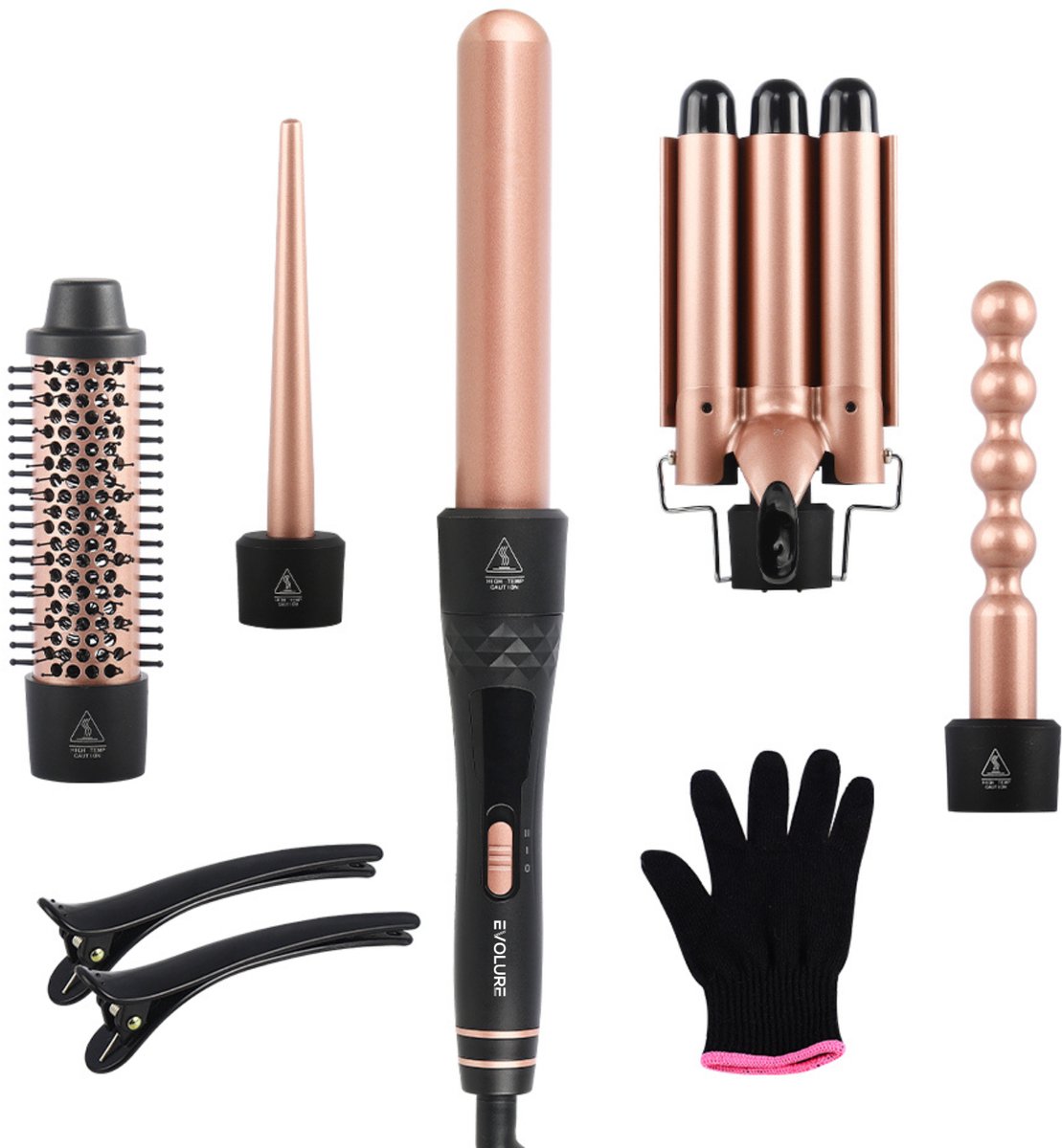 ForU 5-in-1 Krultang - Wafeltang - Waver - 5-delige Haarkruller - Golvenkrultang - Keramisch - Rosé Goud