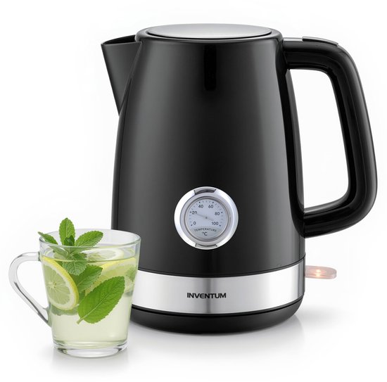 Inventum HW917B - Retro waterkoker - Inhoud 1,7 liter - Temperatuurindicator - Kunststof - 2200 watt - Zwart/RVS