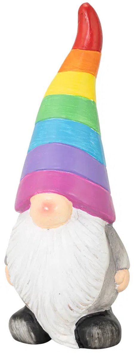 Kabouter met regenboogmuts , keramiek, 8.5x8.5x23cm