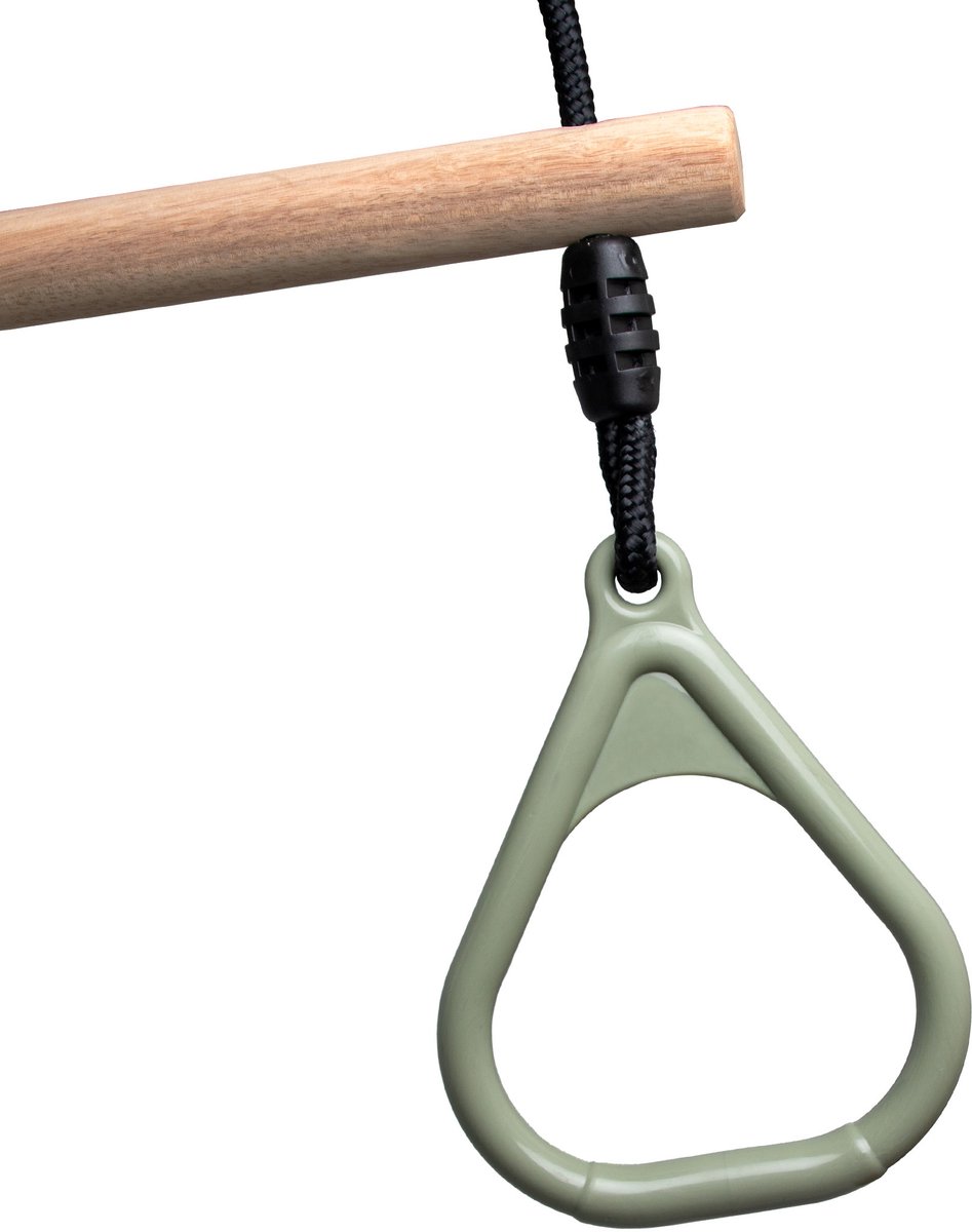 BOOST2 trapeze met Kunststof Ringen pastelgroen met zwart-touwen voor schommel