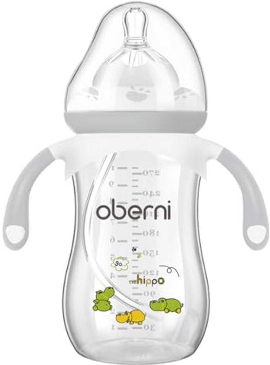 Anticolica Babyflessen 270 ml met AirFree Ventiel - Ideaal voor Pasgeborenen vanaf 12 Maanden - Grijze Babyfles met Handgrepen