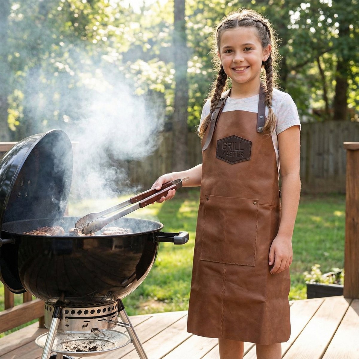 Hide & Stitches Leren Barbecue / Grill Schort - BBQ Schort voor Kinderen - Kookschort voor Kids - Cognac - 100% Leer