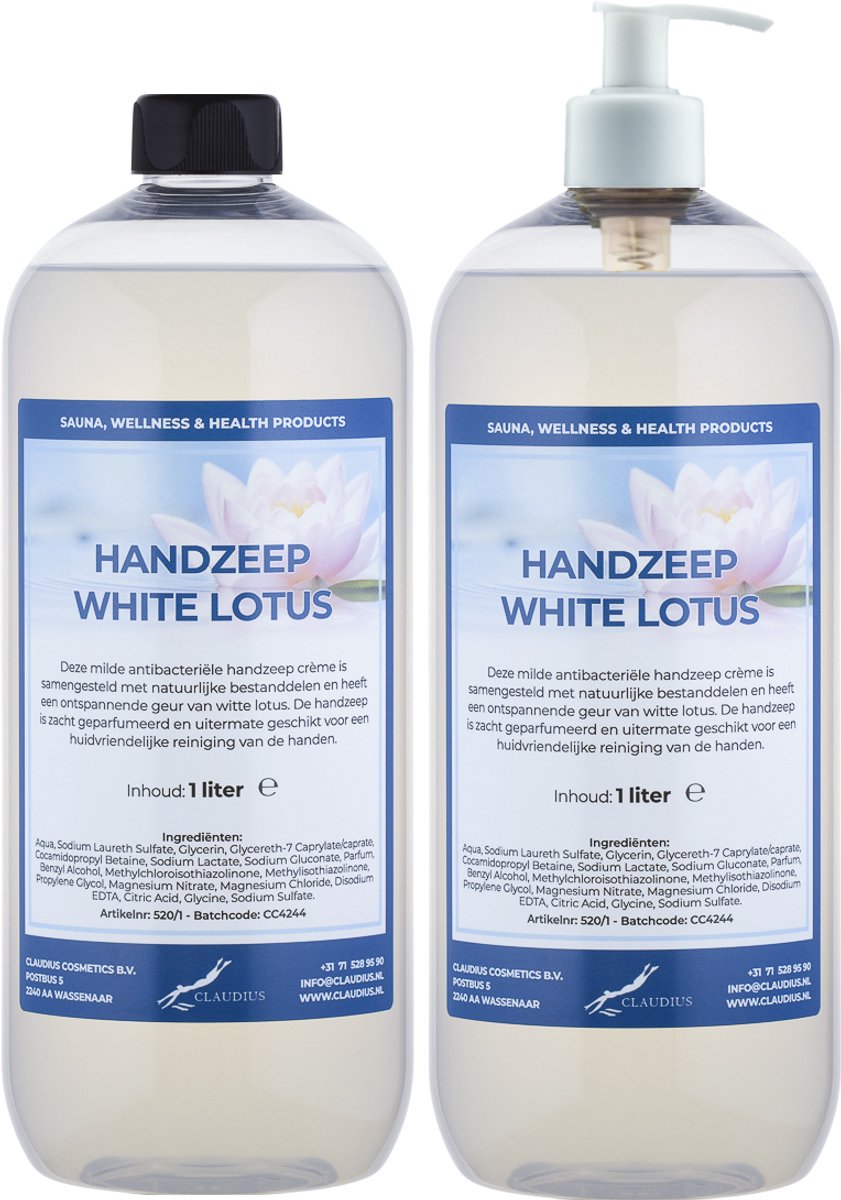 Handzeep White Lotus 1 liter - set van 2 stuks - met gratis pomp - Voordeelverpakking