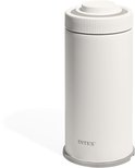 Witte Intex filterpomp met grijze basis en dop.