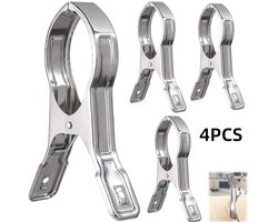 4 stuks-Wasknijpers - Kledingklemmen - Dekenklemmen - Zwembaddekselklemmen - Strandlakenklemmen - RVS - Winddicht - Geschikt voor het drogen van kleding, dekens en dekbedden - Zilver - 14*9cm