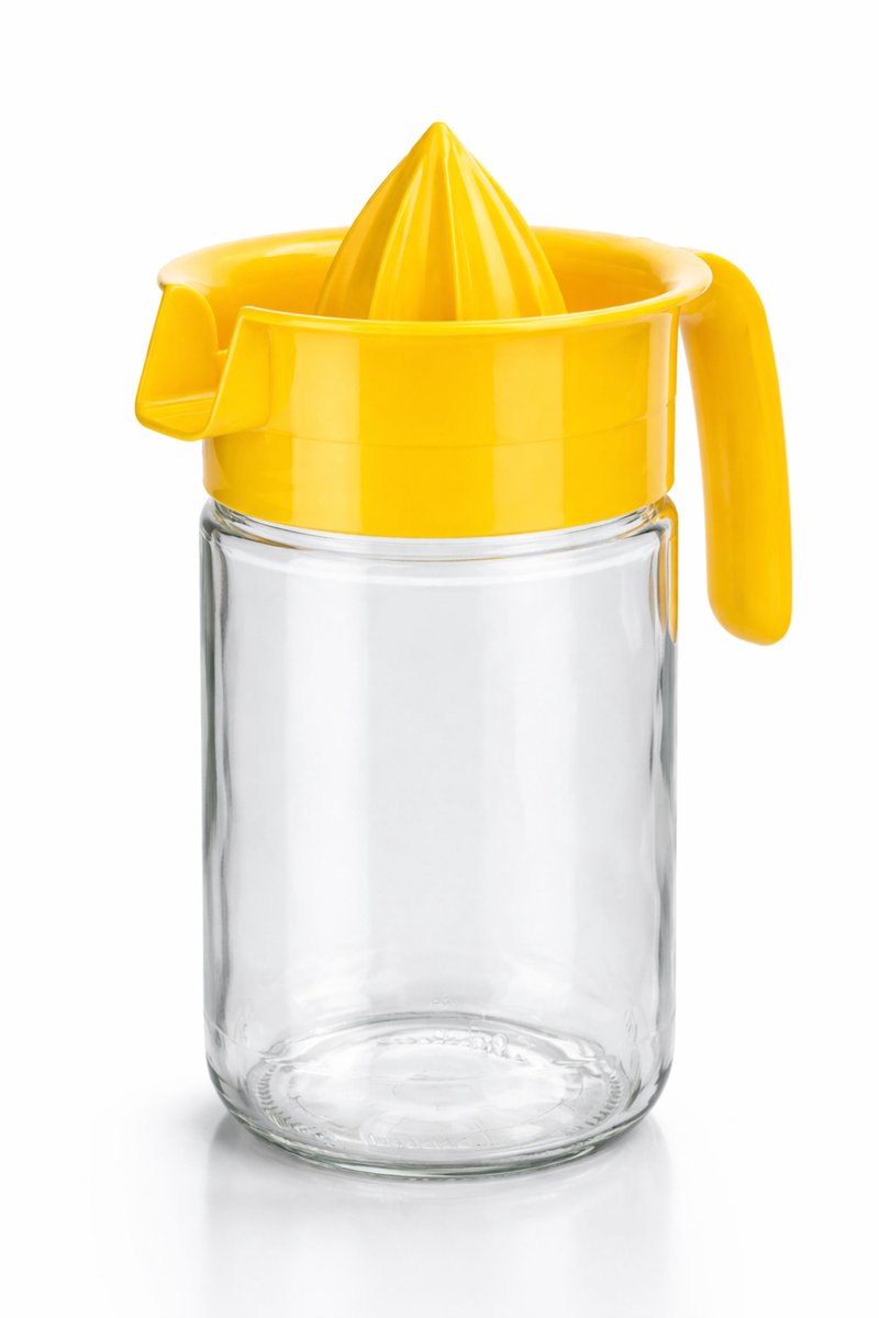 Glazen Citruspers 660 ml – Handmatige Citruspers met Schenktuit – Glas met Gele Pers – Voor Sinaasappel & Citroen