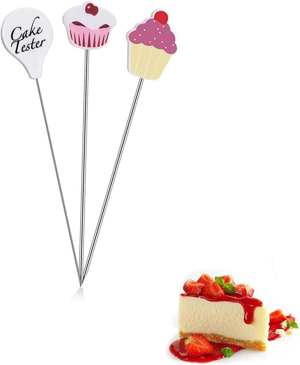 Taarttesternaalden, 3 stuks roestvrij stalen testernaalden, taartspiesen, taartstift, naaldstangen voor cupcake, brood, muffin, bakaccessoires, keuken, bakkerij, gereedschap