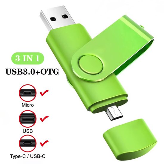 rimmo 3-in-1 USB Stick 256GB OTG USB 3.0 + Type-C + Micro-USB Groen