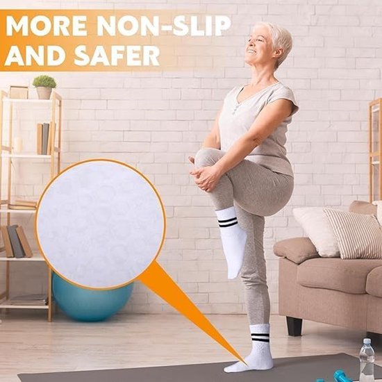 Sokken - 3 paar - Yoga Sokken - Pilates sokken - Yoga Sokken Antislip Dames - Noppen op de zool - Antislip Katoenen Sokken - Gripsokken Pilates Yogasokken - One size - voor Ballet, Dans, Workouts - zwart/wit/grijs van Toivo — afbeelding 4