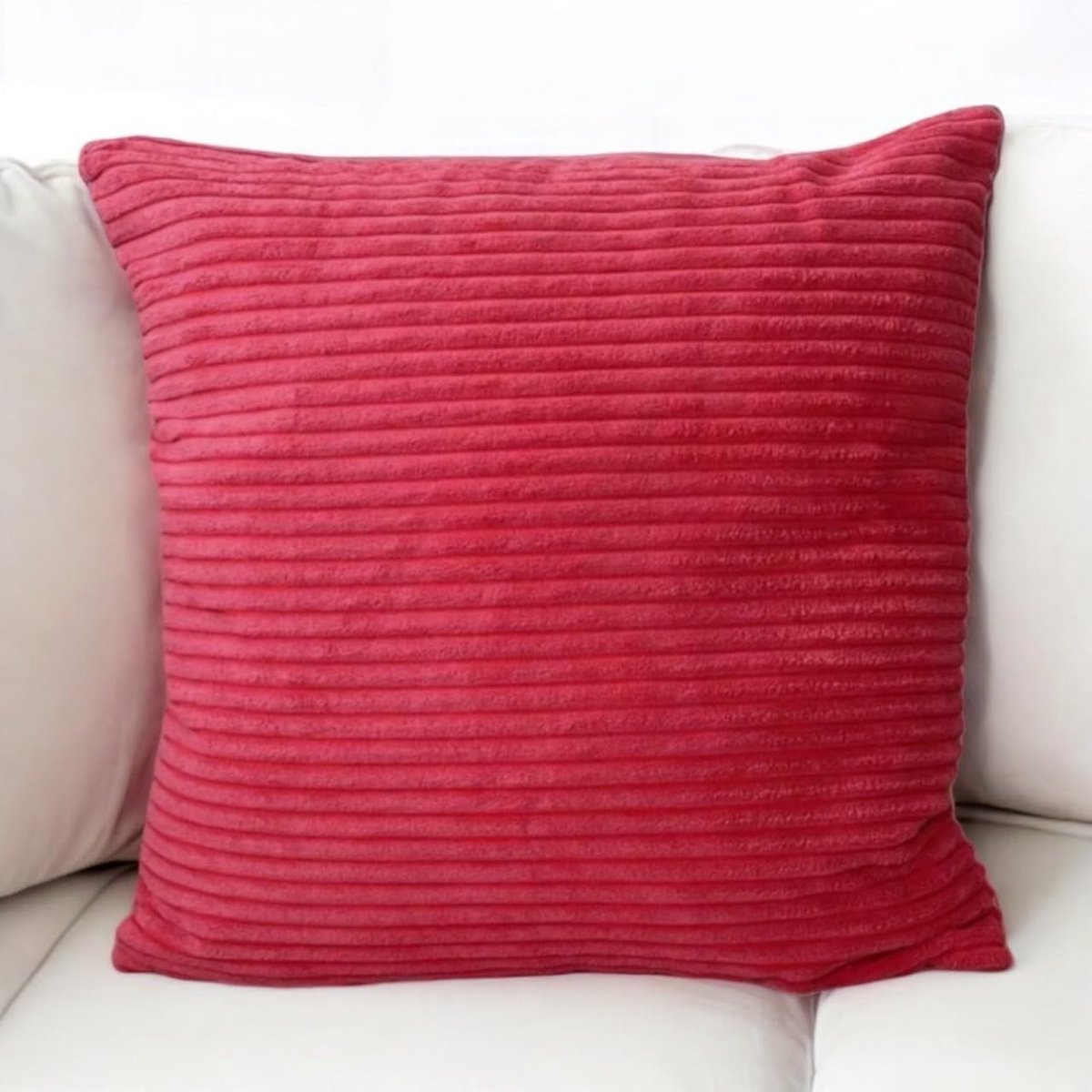 Famanu Corduroy kussenhoezen 45x45 cm roze set 2, gestreept ribfluweel met onzichtbare rits, decoratief voor sofa