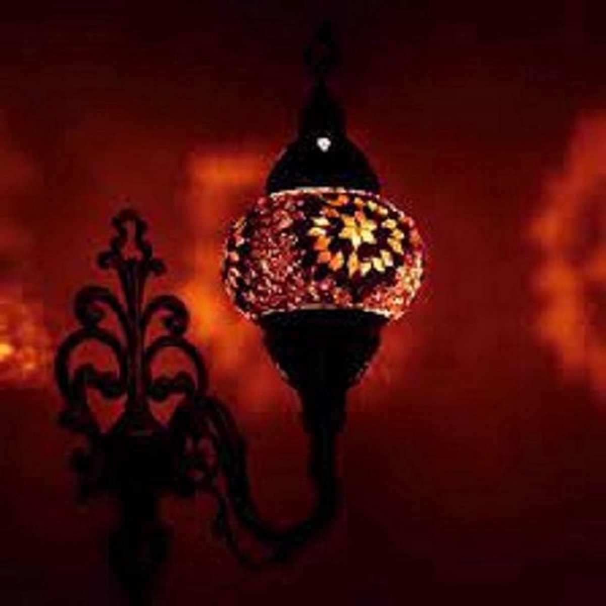 Oosterse Lamp - Wandlamp Mozaïek - Ø 15 cm - Hoogte 28 cm - Handgemaakt en Authentiek Bruin