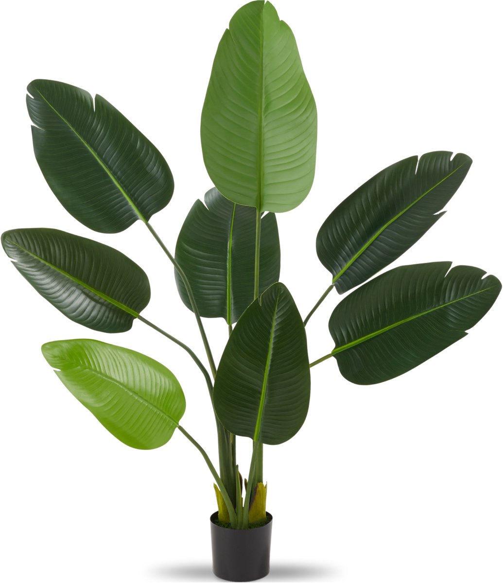 Tectake Kunstmatige Paradijsvogelboom Tropic – Strelitzia - Natuurgetrouwe Kunstplant met Gedetailleerde Bladeren en Stevige Bloempot – Onderhoudsvriendelijk en Veelzijdig – Hoogte: 120 cm