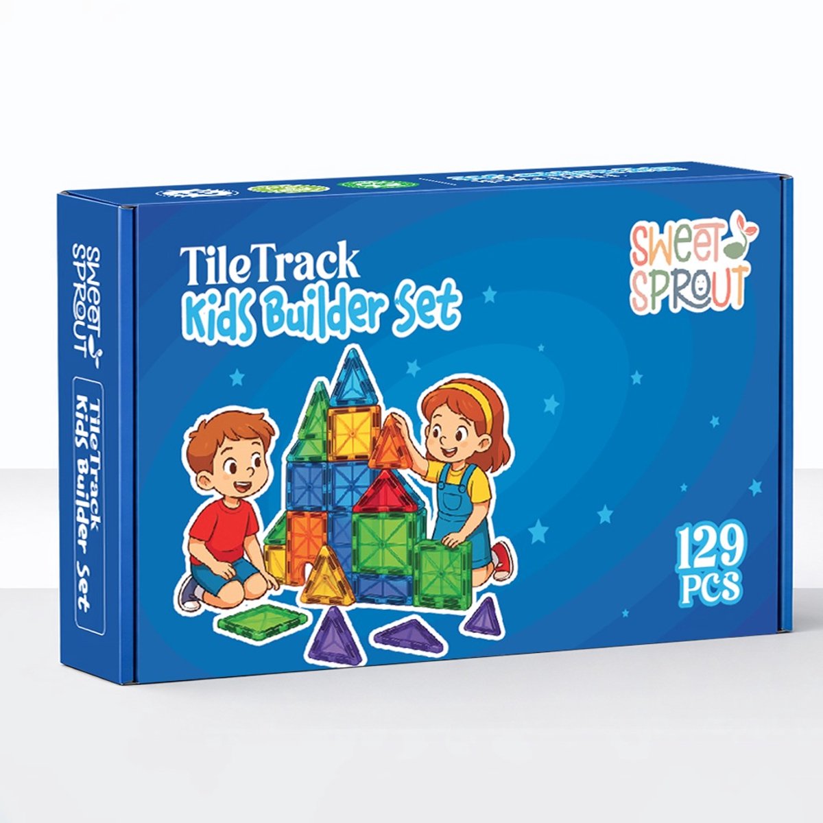Magnetic tiles - XL 129 stuks - Magnetische tegels - Speelgoed - Magneet tegels - Montessori - Bouwstenen - Travel set - Constructiespeelgoed - Met 4 magna poppetjes — afbeelding 12