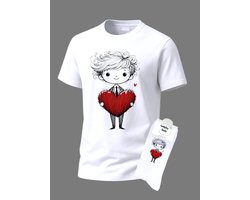 Valentijnscadeau - Valentijn cadeau - Giftset - Tekening man hart - Shirt - T-shirt Liefde - Cadeau set shirt met sokken - Grappig cadeau voor vrouw en man - Valentijnsdag - T-shirt voor dames en heren met tekst - Maat M