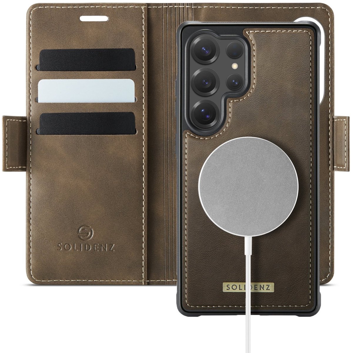 Solidenz hoesje – Geschikt voor Samsung Galaxy S26 Ultra – Luxe 2-in-1 Hoesje geschikt voor MagSafe – Afneembare case – Bruin