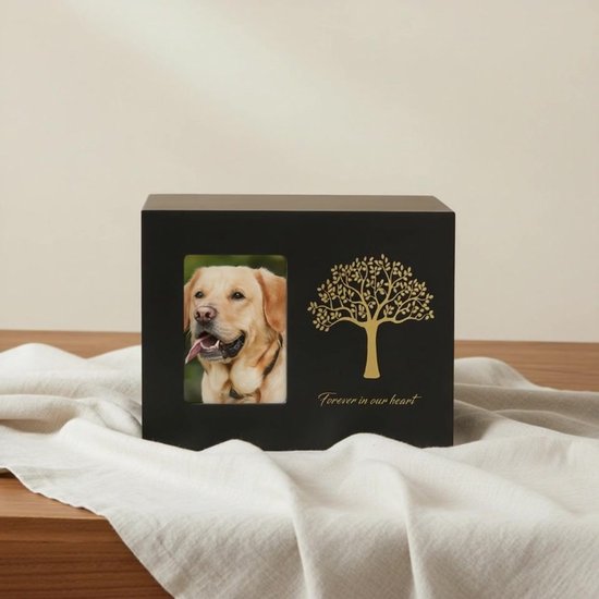 Artic Ebonwood Urn – Zwart – 700ML – Huisdieren Urn – Gelakt Hout – Met Fotolijstje – Inclusief Fluwelen Zakje voor As – Urn voor Huisdier – Urn Hond – Urn Kat – Urn Konijn – Urn Paard – Dierlijk As – Herinneringsboom