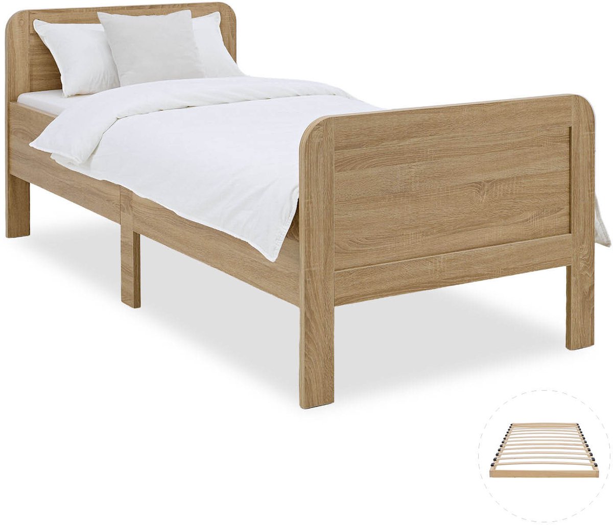 Homestyle4u Seniorenbed - 90x200 cm - Houten bed - extra hoog met lattenbodem - Natuur Bruin