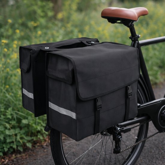 Rieba® Dubbele Fietstas XL - 48 Liter - Reflectoren - Zwart - Waterdicht - Tarpaulin - Zeer Ruim & Sterk - Elektrische Fiets - Stadsfiets - Universele Bevestiging van Rieba — afbeelding 3