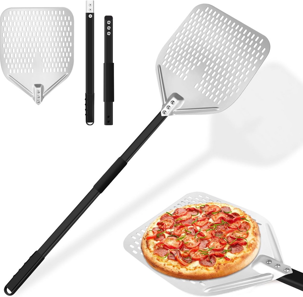 Professionele Pizzaschep 12 Inch Geperforeerd Aluminium met Afneembare Handgreep