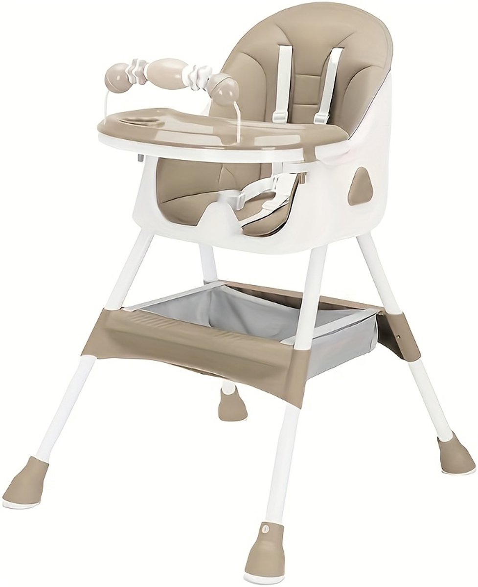 Kinderstoelen-Babystoel-Baby eetstoel Opvouwbaar-Verstelbare Draagbare Eetstoel met 5-Punts Gordels- Multifunctionele Zitplek om te eten, drinken en spelen Met Ergonomische Rugleuning-Comfortabele Kussens En Voetensteun-Khaki.