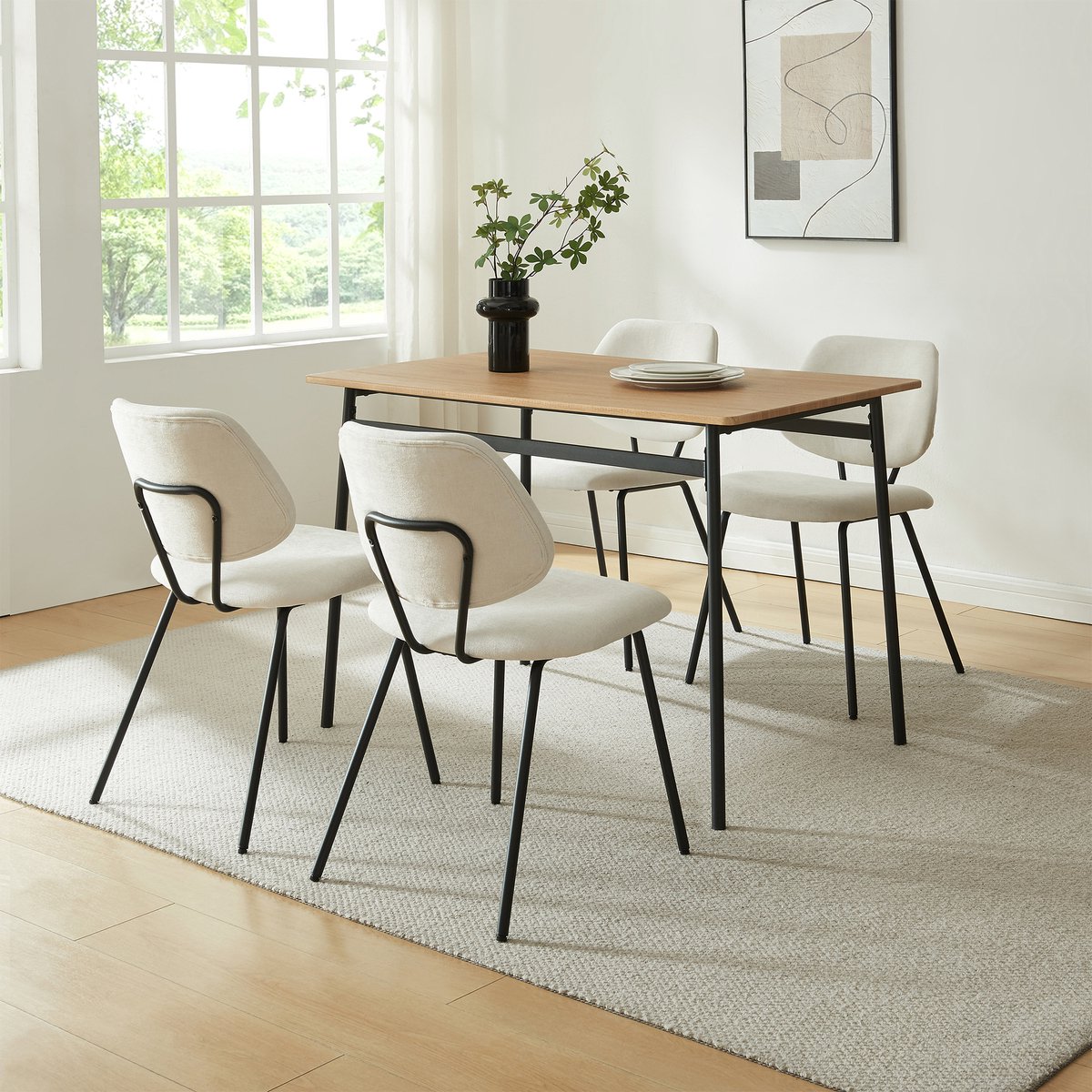 en.casa Eetkamerstoel Köma set van 4 beige en zwart [en.casa]