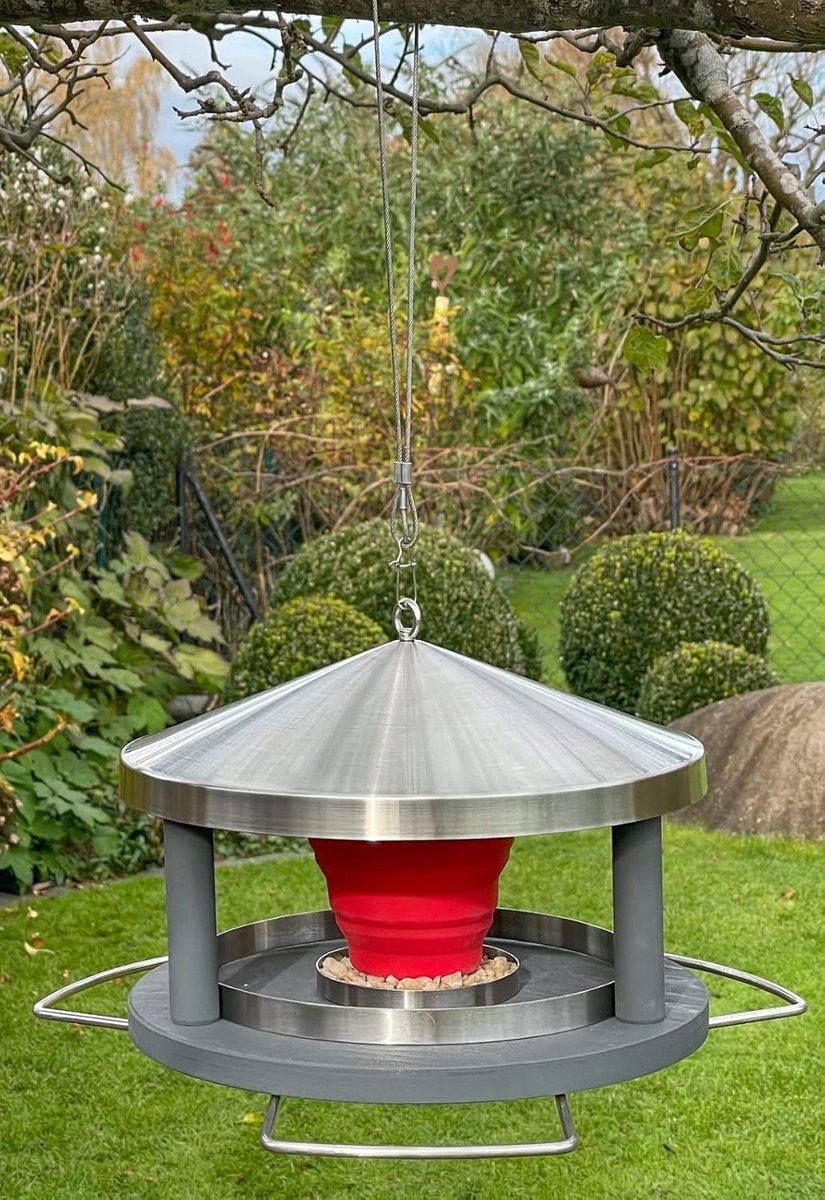Modern Vogelhuisje om op te Hangen van Roestvrij Staal - Weerbestendige Voederdispenser