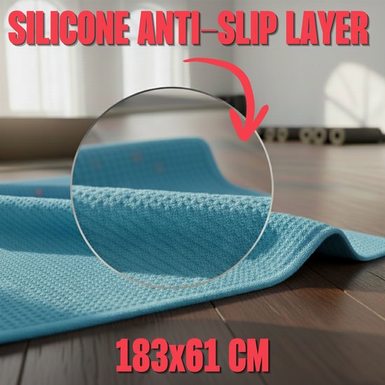 Matchu Sports - Yoga handdoek - Yoga handdoek anti slip - Yoga towel - 183 x 61 cm - Divine Blue van Matchu Sports — afbeelding 3