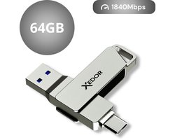 Xedor® Blaze - USB Stick - 64 GB - 1840Mbps - USB C en A - iPhone en Android