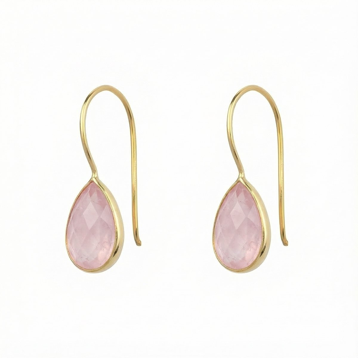 Dames Oorbellen Goudkleurig Rozenkwarts Druppel (14K Gold Plated) | cadeau dames