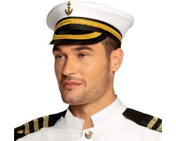 Boland Kapitein pet - wit/goud - marine/officier - volwassenen - carnaval 60 cm