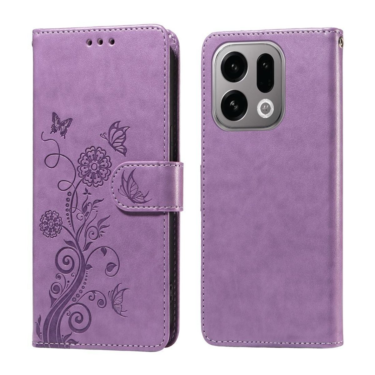Mobigear Telefoonhoesje geschikt voor OPPO Find X9 Hoesje | Mobigear Flowers Bookcase Portemonnee | Pasjeshouder voor 3 Pasjes | Telefoonhoesje voor Pinpas / OV Kaart / Rijbewijs - Paars