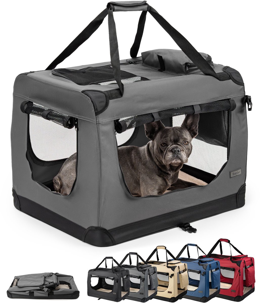 Hondentransportbox, hondentas, hondenbox, opvouwbare tas voor kleine dieren, (L) 70x52x50 cm, grijs - lionto