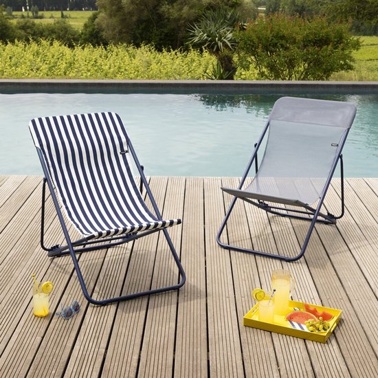 Lafuma Maxi Transat - Strandstoel - Inklapbaar - Verstelbaar - Airlon - Indigo (Blauw) gestreept van Lafuma. — afbeelding 4