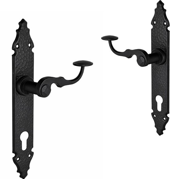 Rustieke deurklink set voor buiten profielcilinder - PC72 - zwart