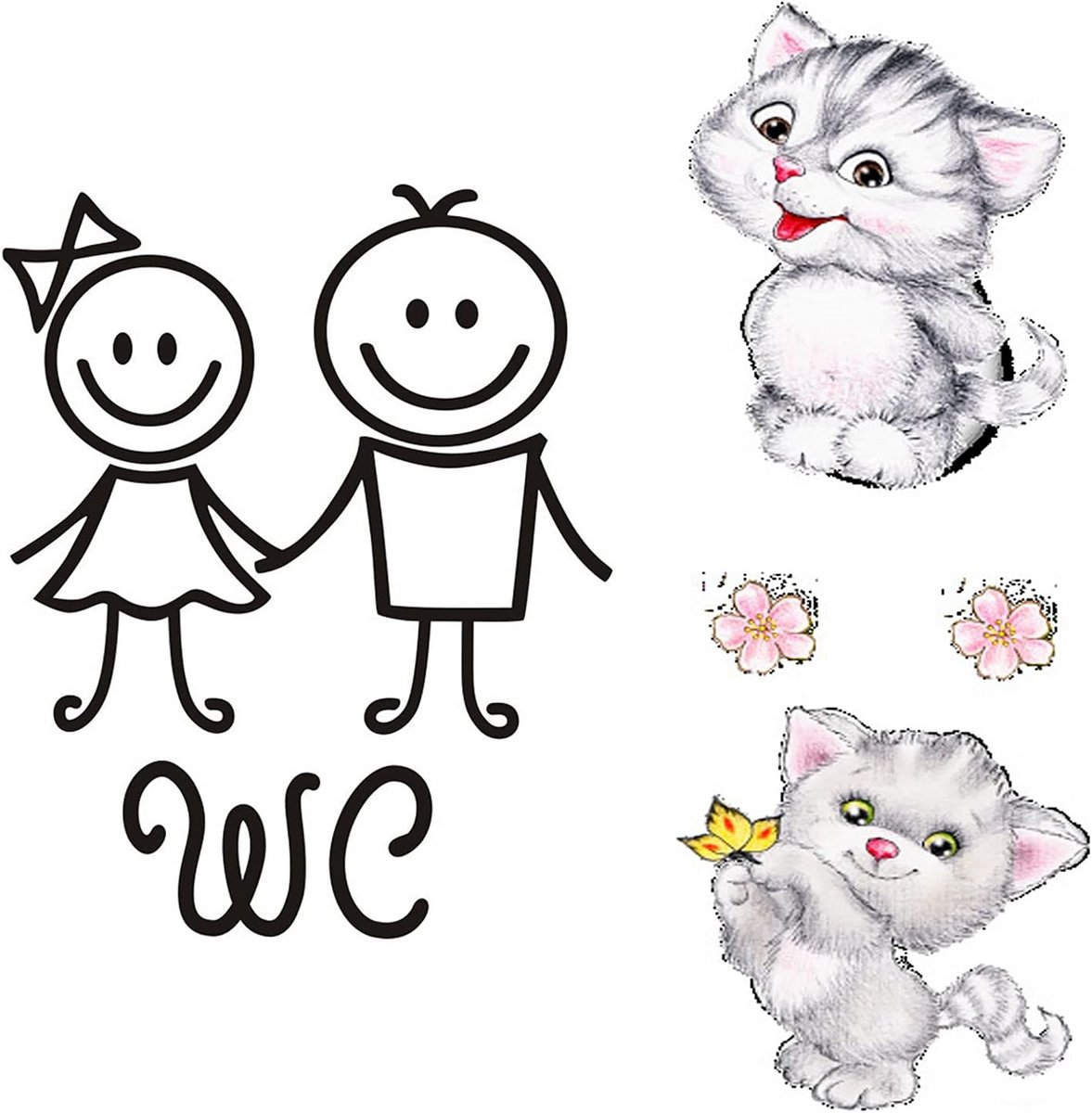 3 stuks verwijderbare stickers voor badkamer, wc en muren - grappige jongen/meisje toiletb