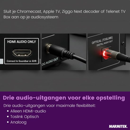 Marmitek Connect AE34 HDMI Audio Extractor - HDMI converter naar audio - 8K eARC 4K 120 Hz - Voor AV-receiver en soundbar — afbeelding 4