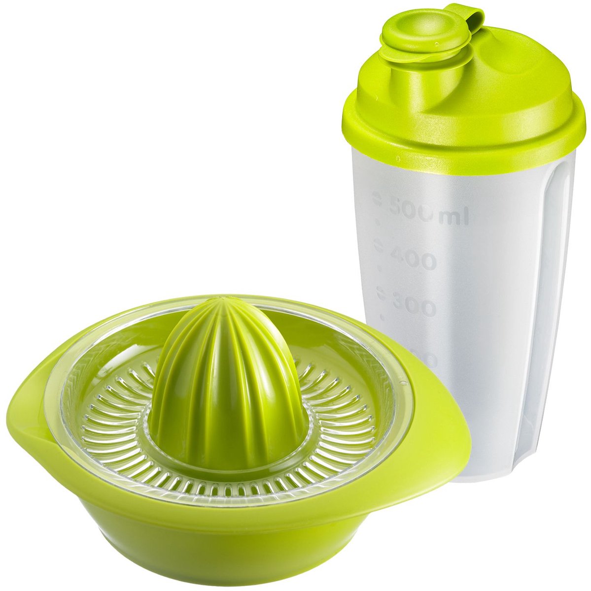 Westmark 2-delige fitnessset, citrus- en sinaasappelpers en dressingshaker, inhoud: 350 + 500 ml, kunststof, Mixery, Limetta, appelgroen/transparant, 309122E7