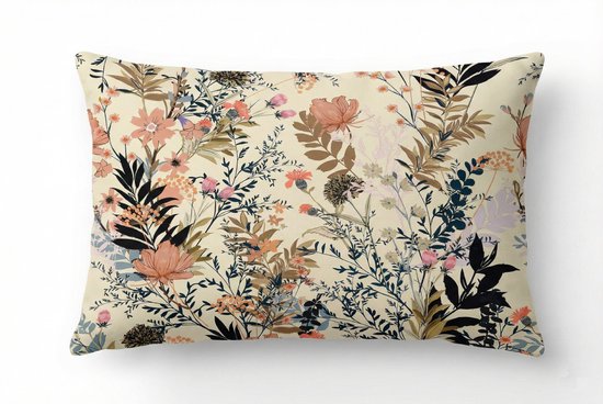 De Groen Home BLOEM Sierkussen Velvet - 30x50 cm - Beige Crème - Inclusief binnenkussen