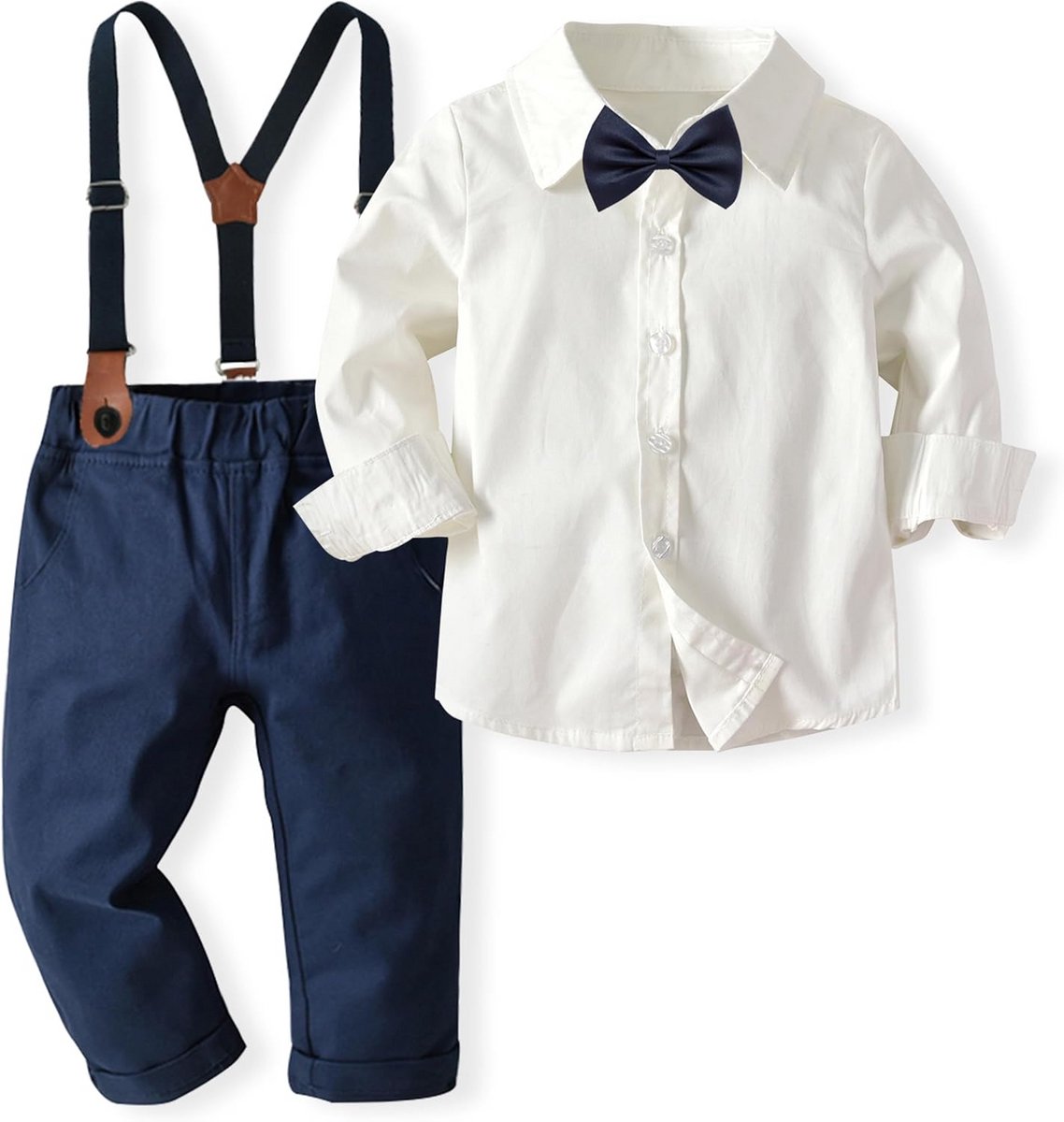Babypakje Jongen Compleet: Romper, Broek, Bretels en Vlinderdas