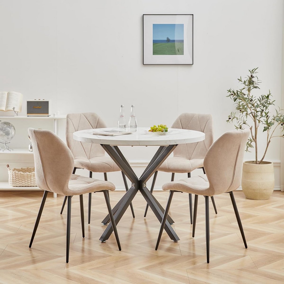 Ronde eettafel 100 cm met 4 stoelen - Industrieel design voor eetkamer, keuken en woonkamer