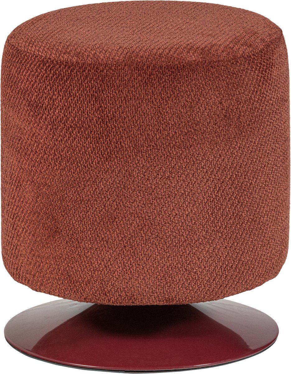 WOOOD Islen Poef Met Draaivoet - Bouclé - Bordeauxrood - 47x39x39