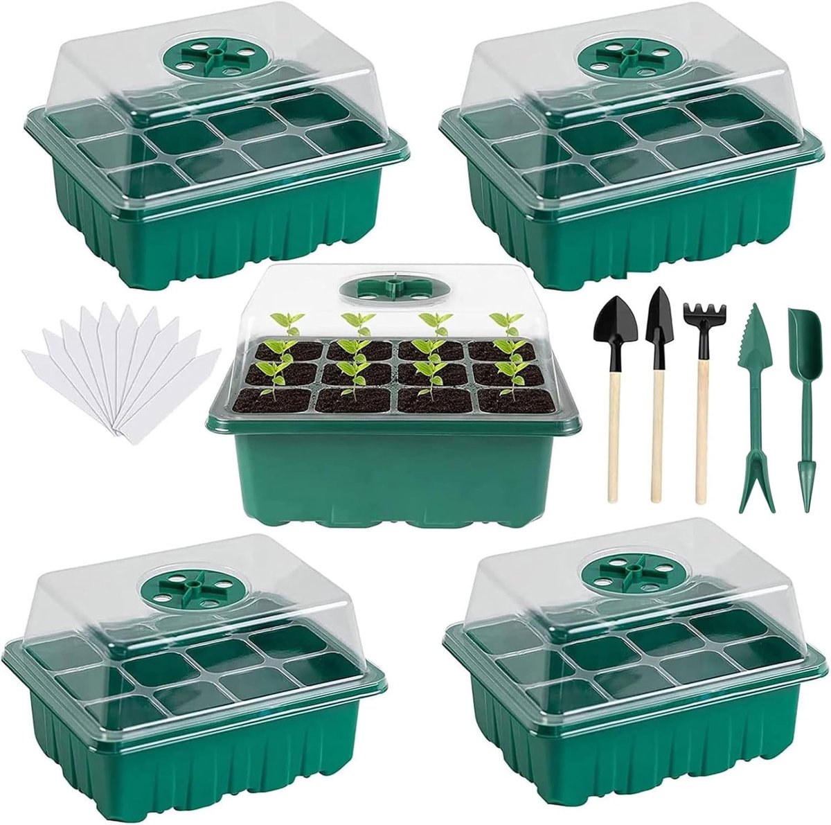 Famanu – Kweekkas - 5 stuks kweekbak - kamerbroeikas - kweekset - mini-broeikas - broeikas voor binnenplanten - kweekschaal - kweekpotten met deksel en ventilatie