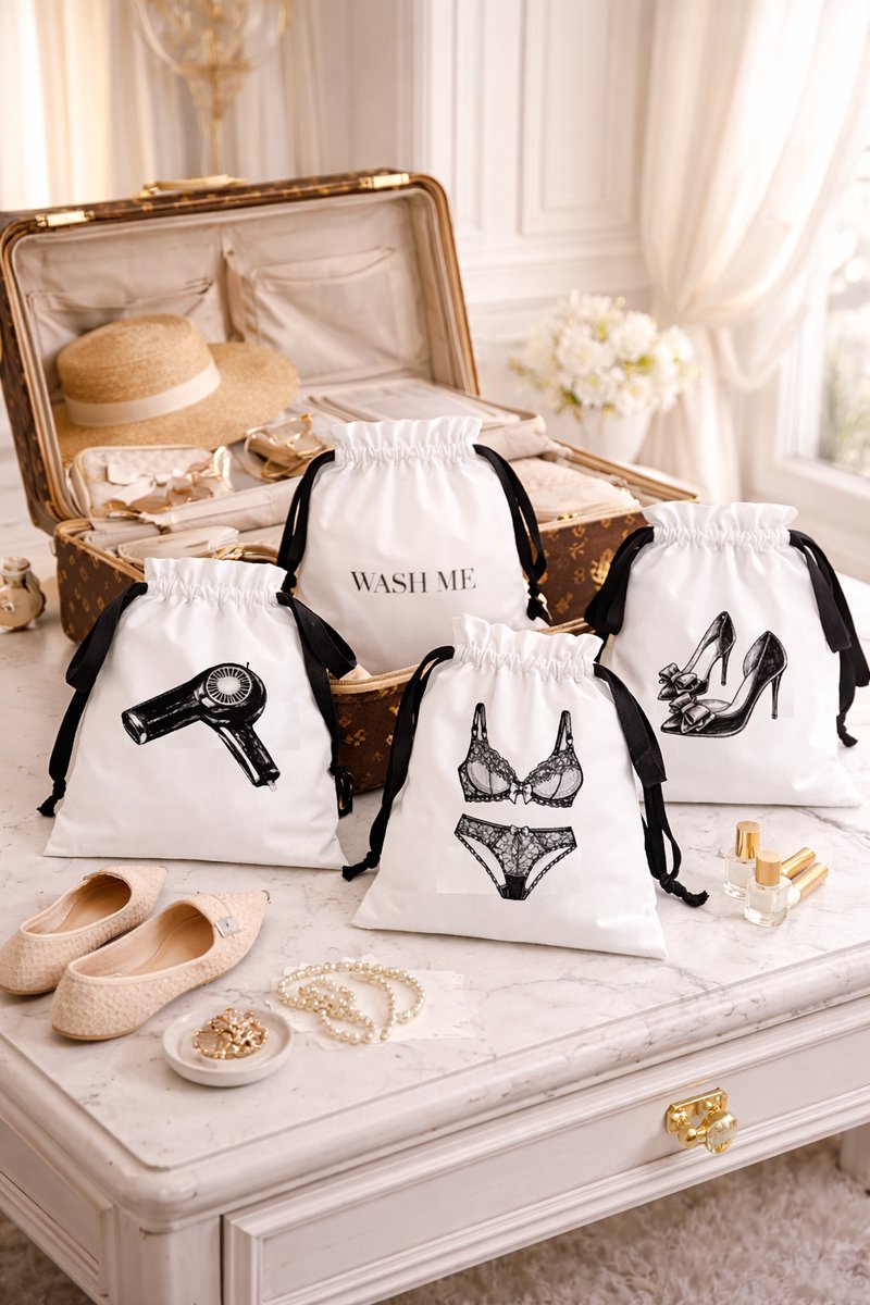 Luxe reisset met opbergzakken voor haarproducten, lingerie, schoenen en was