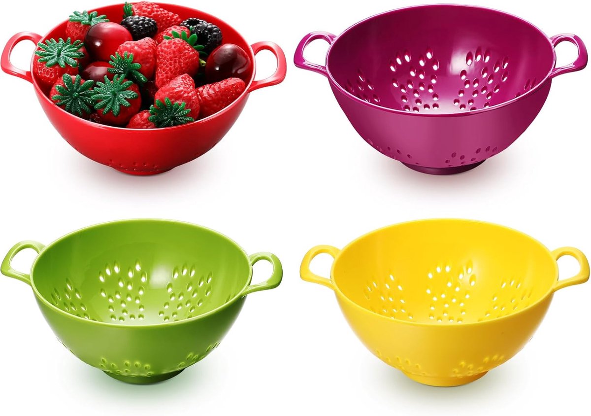 4 stuks Mini Plastic Colander Keuken - 19×14×7cm - 4 Kleuren & Dubbele Handgrepen