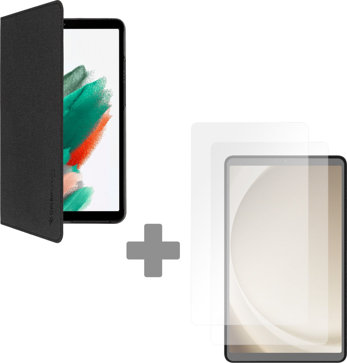 Gecko Covers Hoes + 2-Pack Tempered Glass geschikt voor Samsung Galaxy Tab A11 / A9 - Easy-Click Eco - Zwart