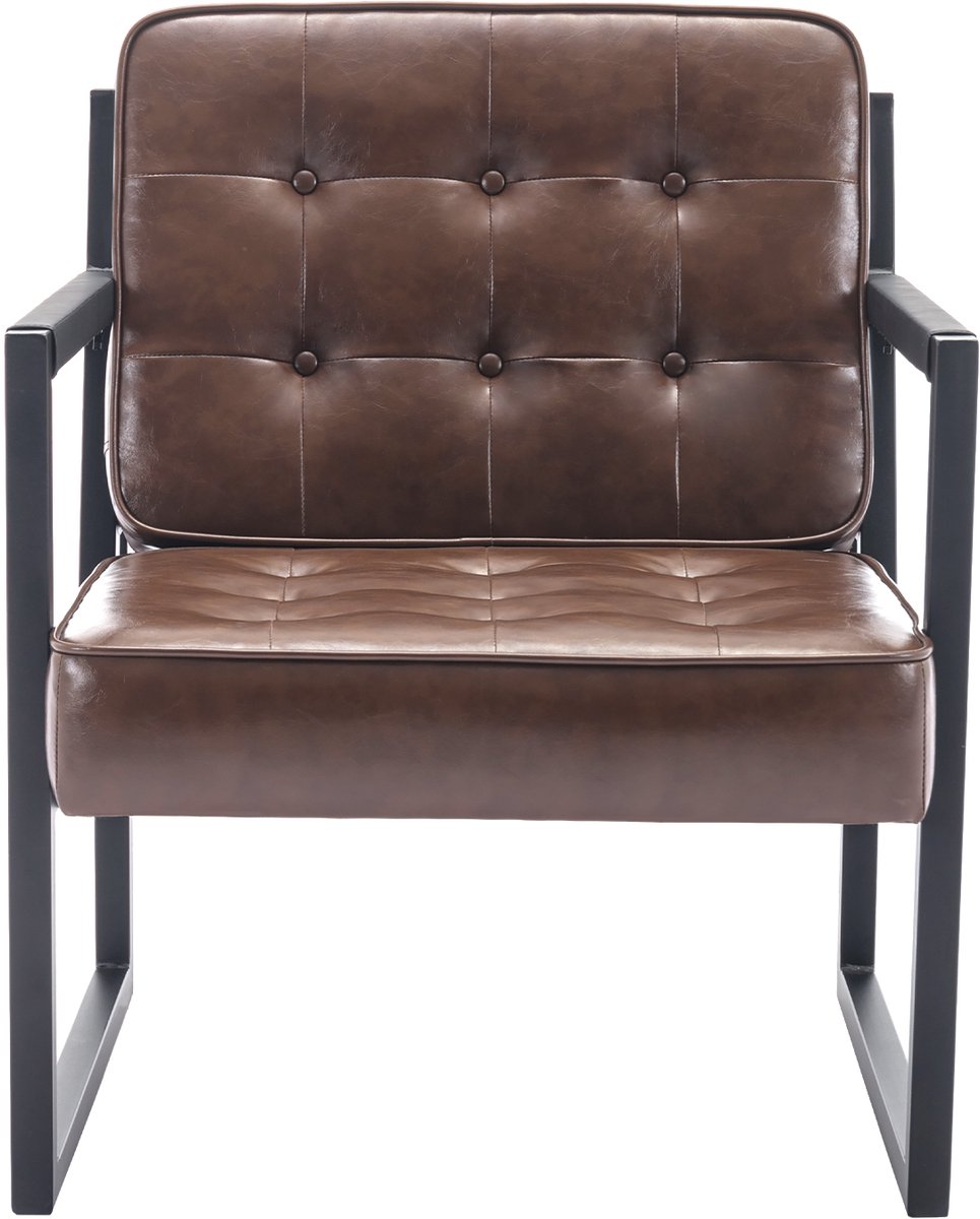 COLAMY - Accentstoel - Comfortabel - Fauteuil - Midden van de eeuw - Modern - Metalen poten - Kunstleren ontvangstfauteuil - Bruin